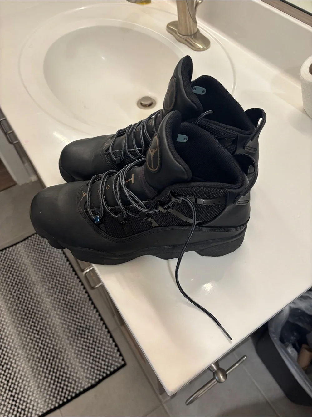 Jordan Black Leather Mesh High-Top Sneakers